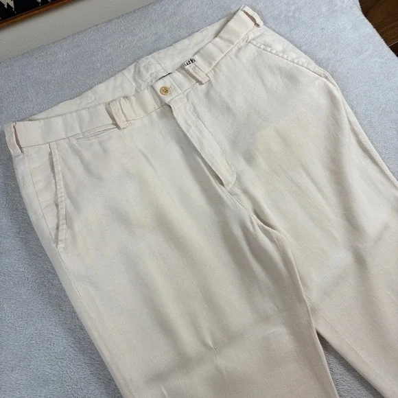 VTG Polo Ralph Lauren Chino Pants Mens 38/32 Beige Linen/ Silk Mid Straight Leg - Picture 1 of 11